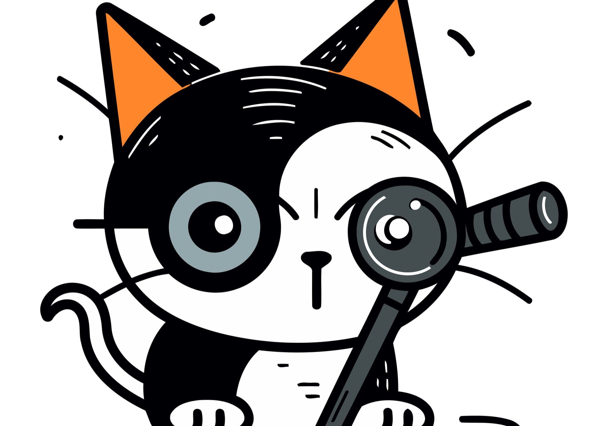 Cartoon cat peering through a spyglass