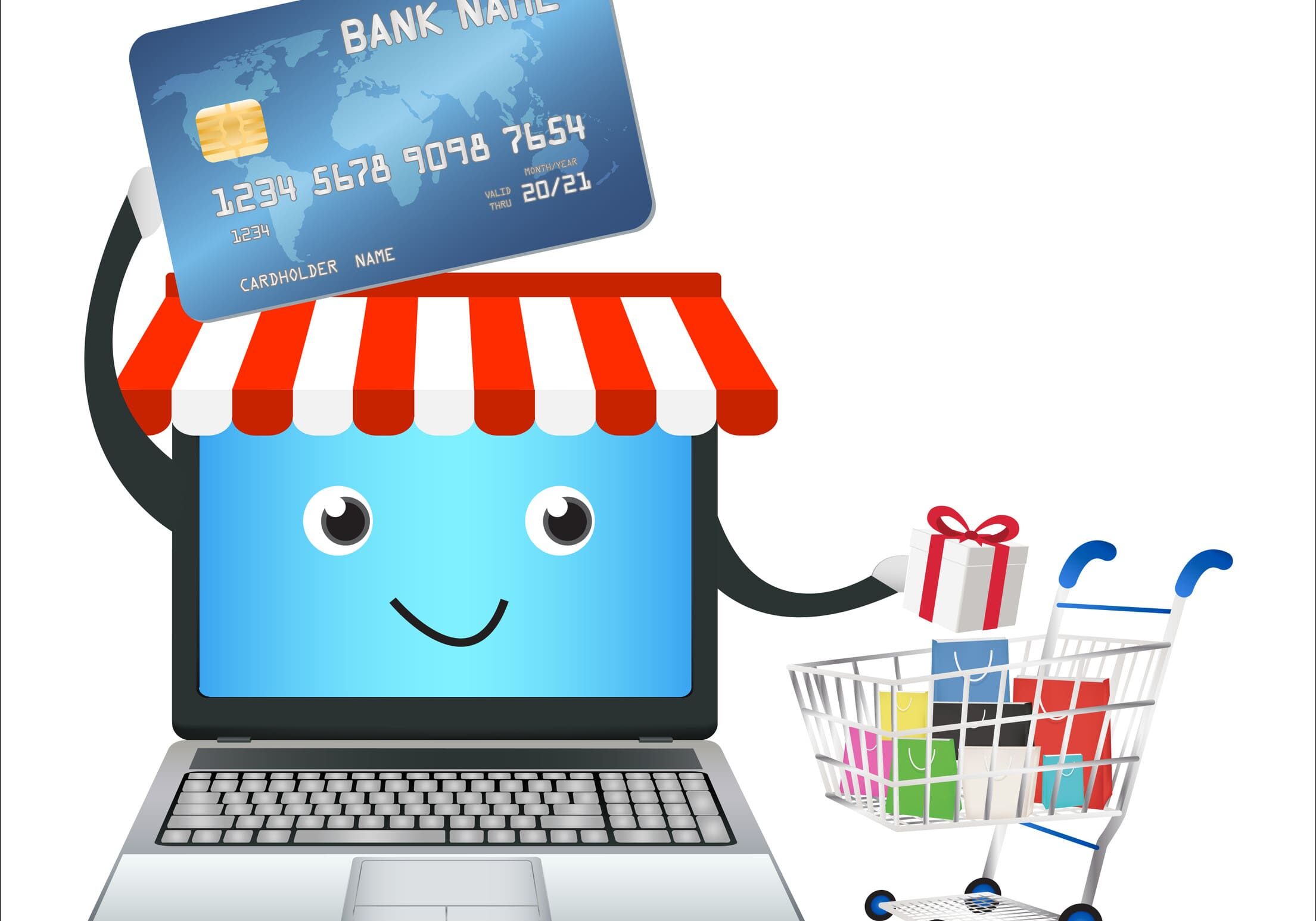 laptop online store with credit card and shopping cart laptop online store with credit card and shopping cart