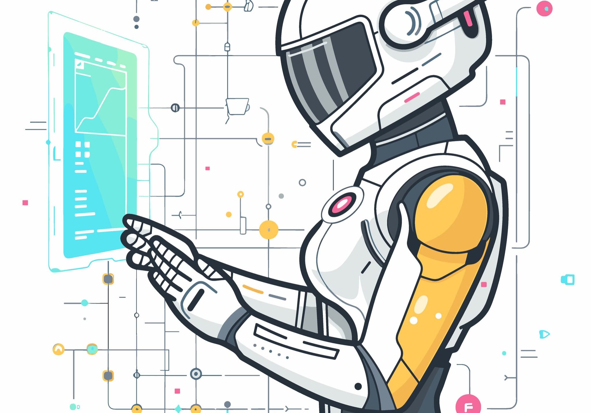 Robot with a helmet on a white background Robot with a helmet on a white background. The robot is wearing a white helmet and has a futuristic look