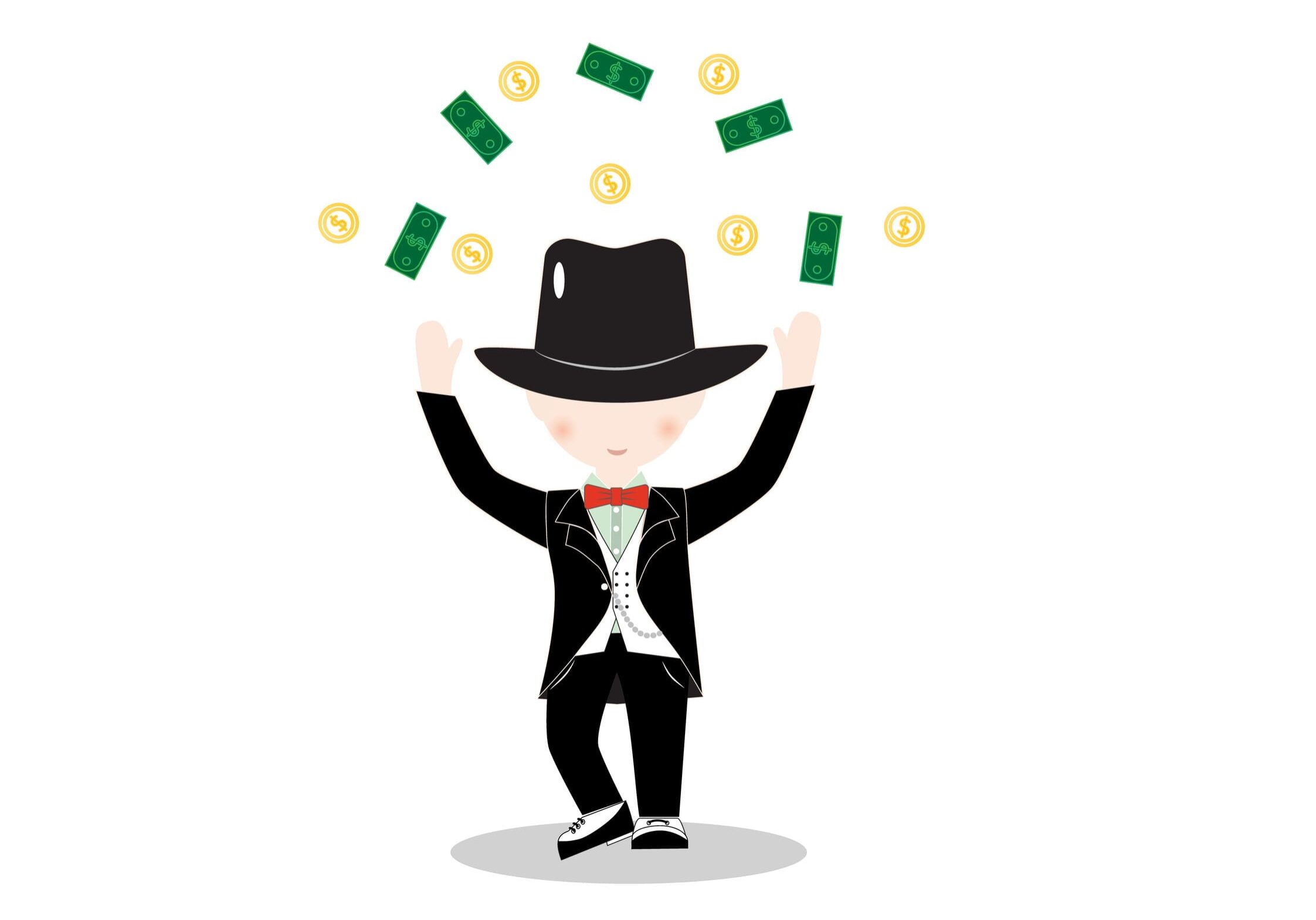 Cartoon magician tossing money into the air