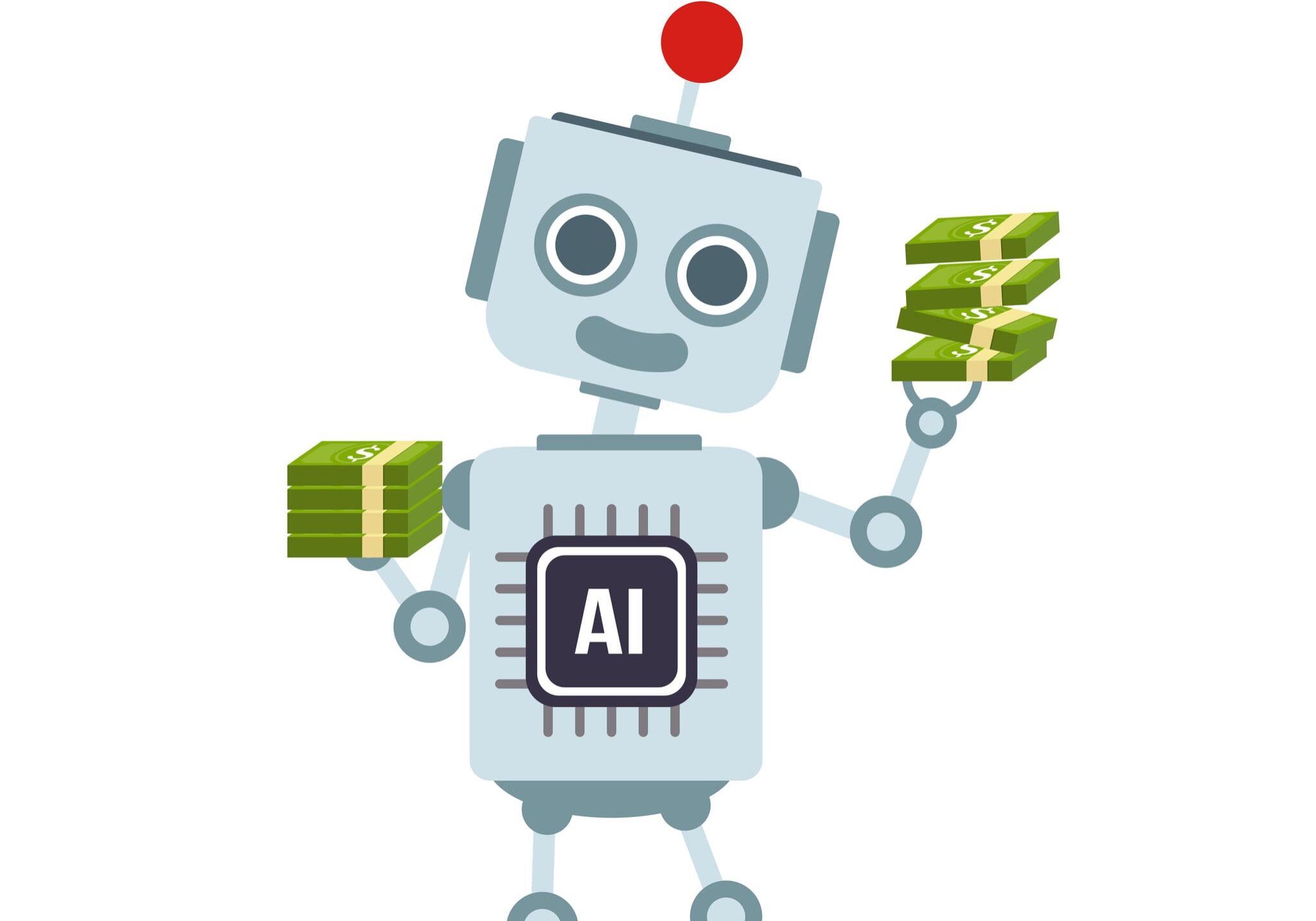 AI Artificial intelligence Technology robot cartoon holding mone AI Artificial intelligence Technology robot cartoon holding money design element vector illustration eps10