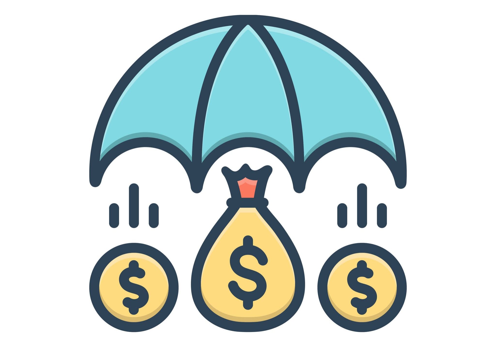 Umbrella shielding falling gold dollar coins
