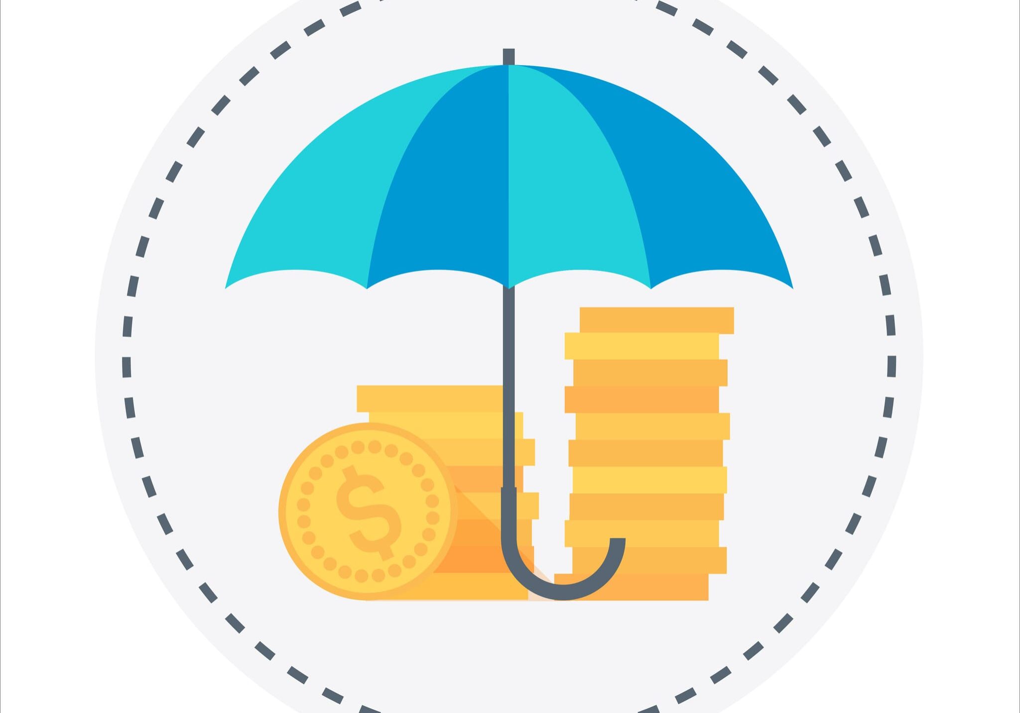 Umbrella protecting stacked coins
