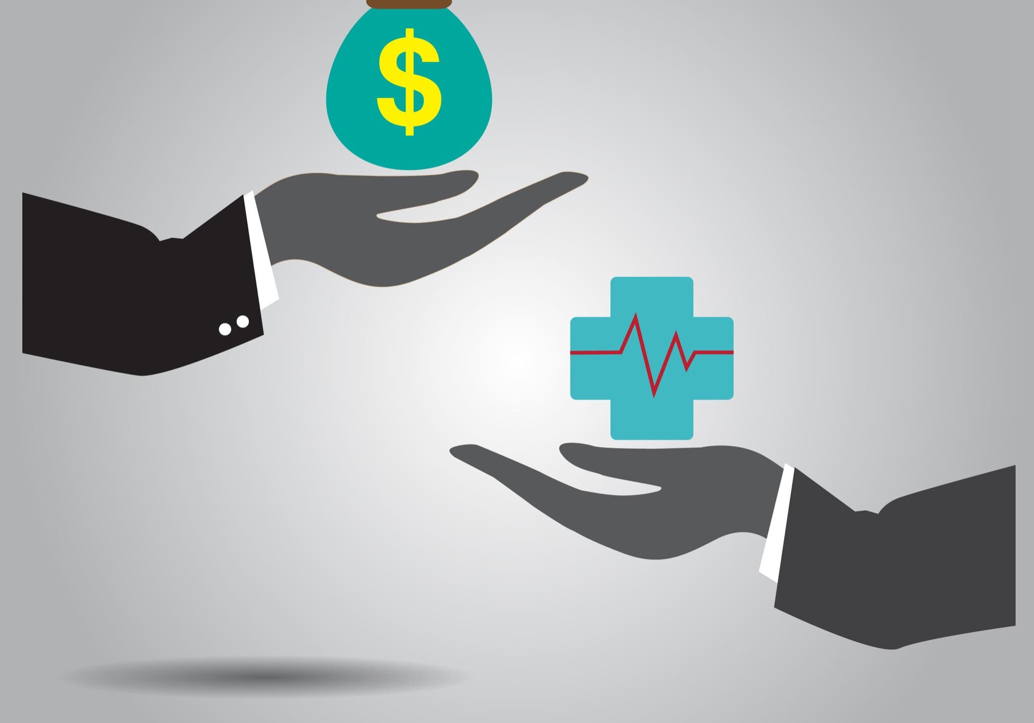 Hands holding money bag and medical cross