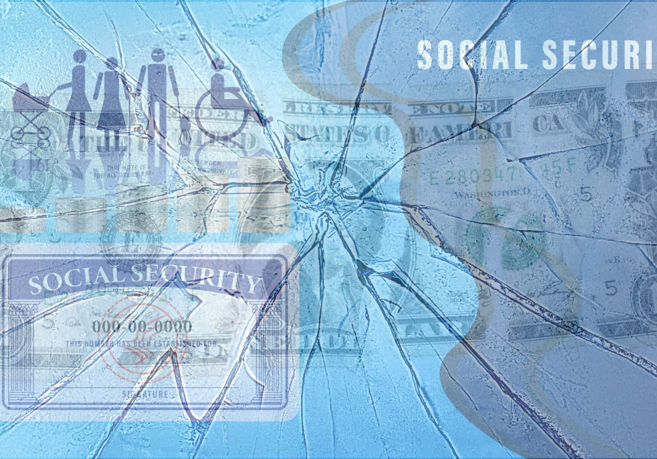 Shattered overlay of social security card and money