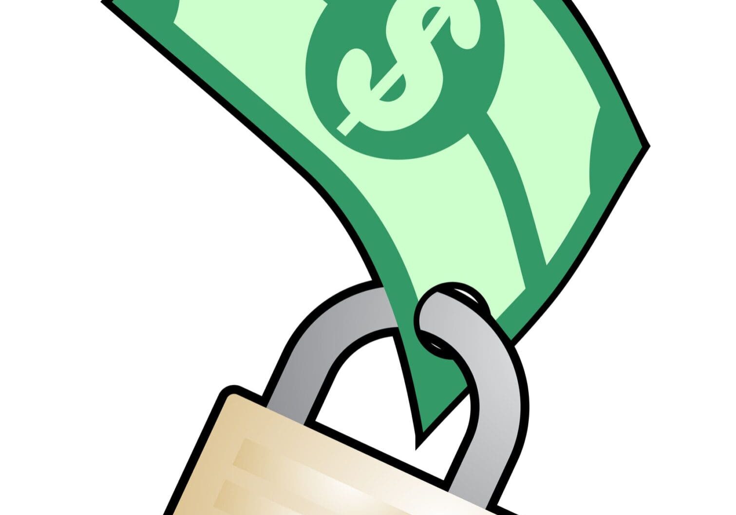 Padlock locking a dollar bill