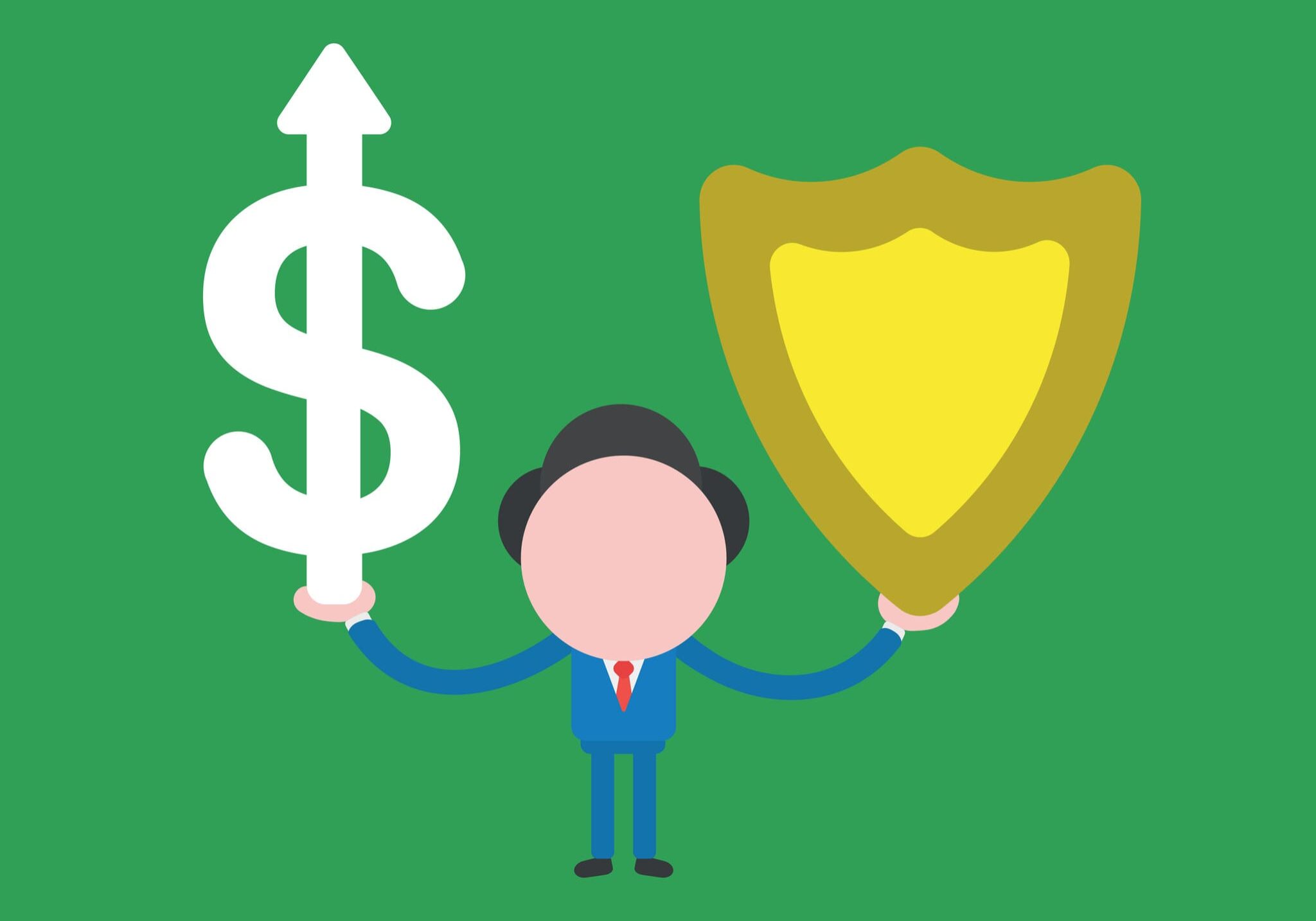 Cartoon person holding dollar sign and trophy