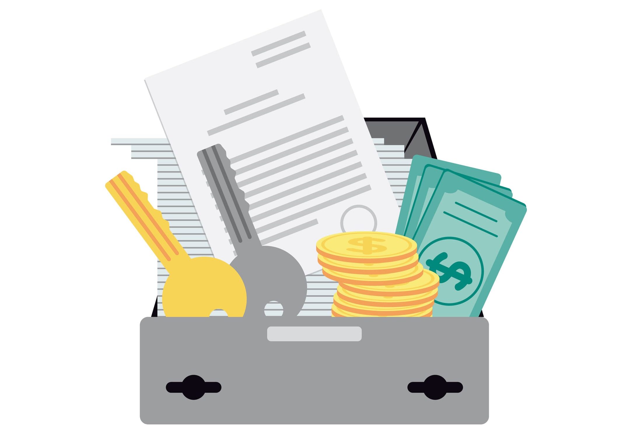 Safe drawer overflowing with money and documents
