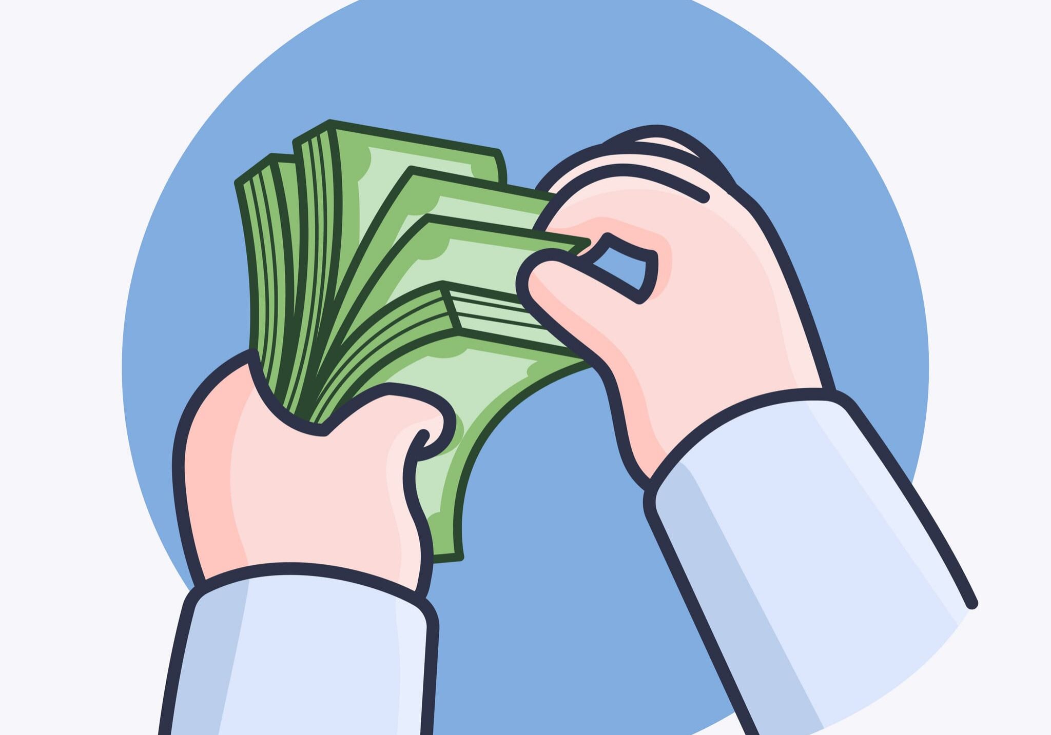 Hands holding a stack of cash