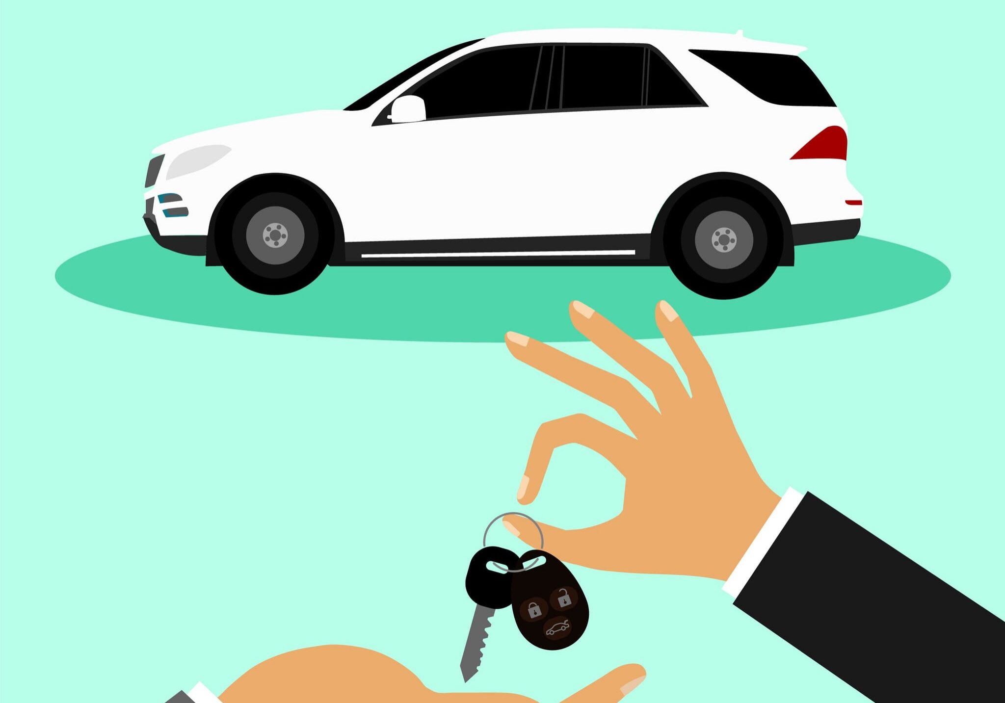 Car sale, Buying a car, Handing over the car keys to the buyer.