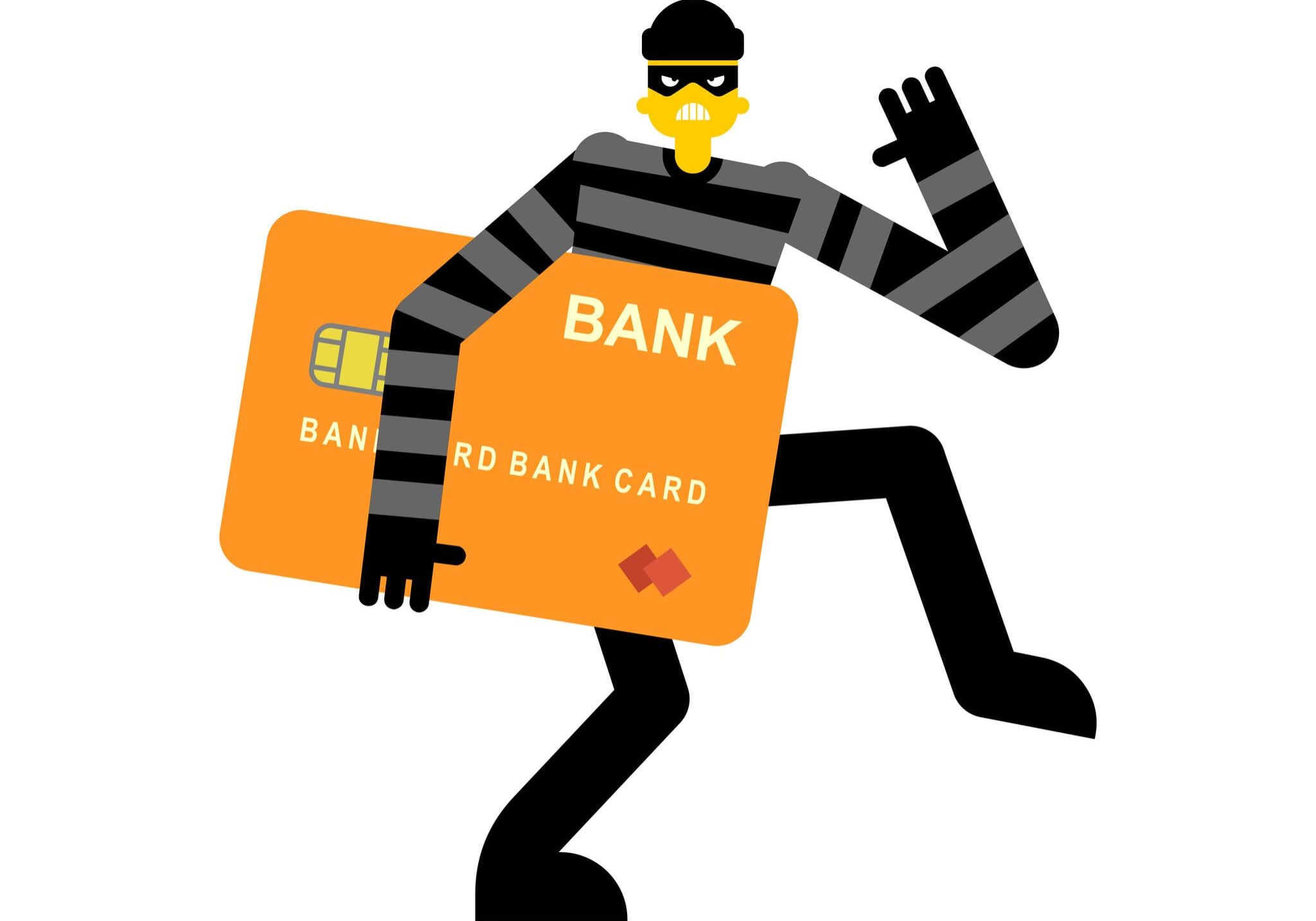 Thief stole Bank card. burglar stole Credit card. robber carries Money. Abduction of currency