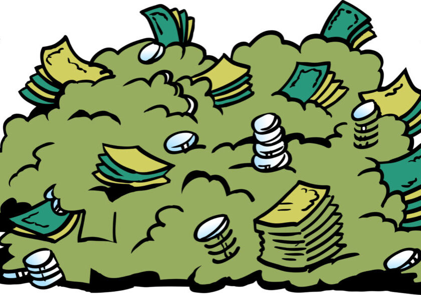 Cartoon Vector illustration of a big pile of money banknotes