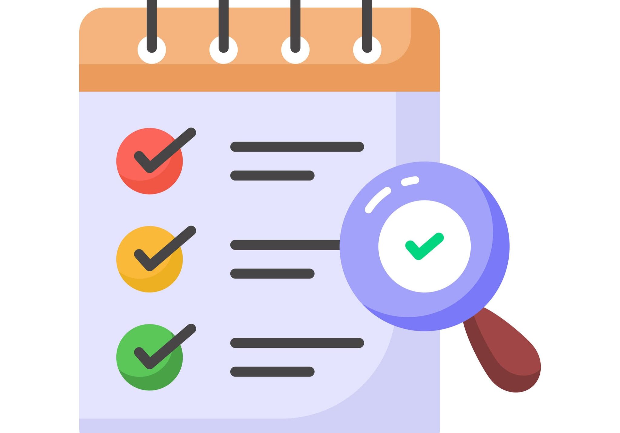 Checklist calendar with magnifying glass