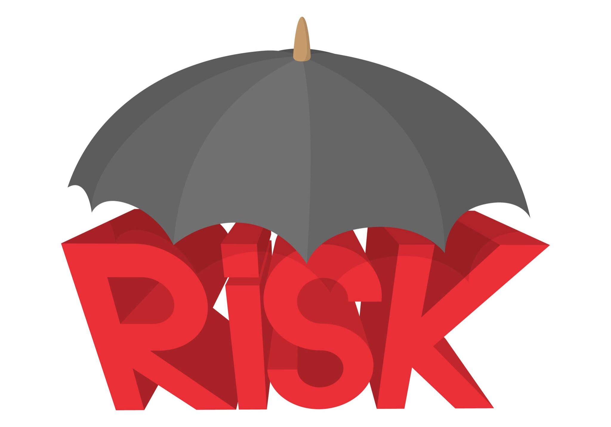 Umbrella shielding red "risk" letters