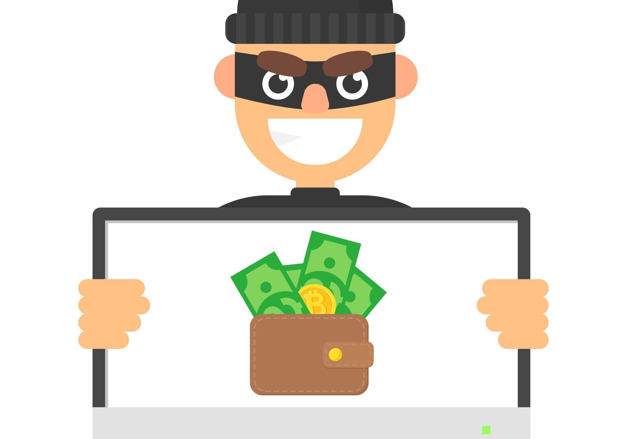 Money wallet on screen computer with attacker hacker Money wallet on screen computer with attacker hacker