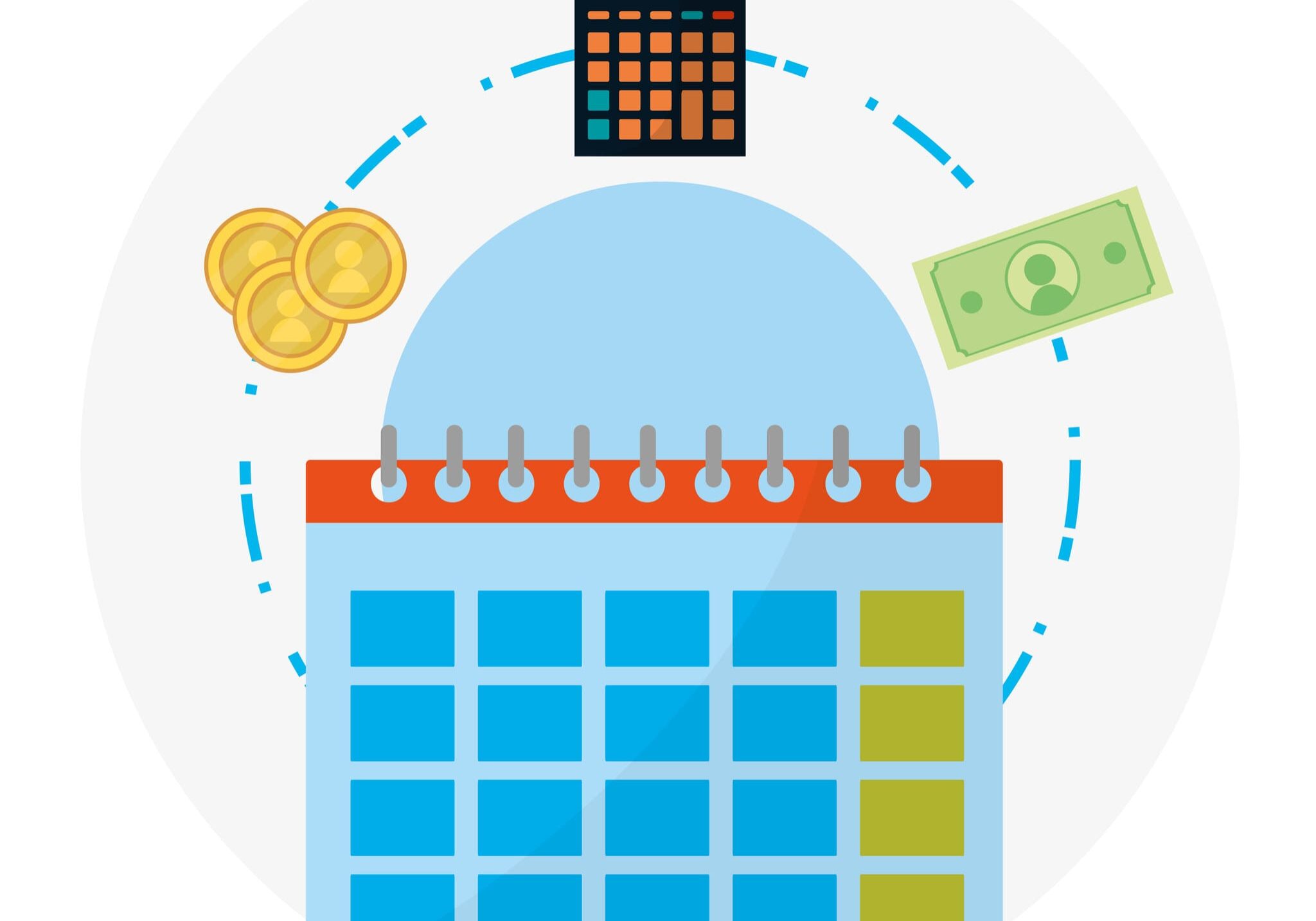Calculator with coins and cash