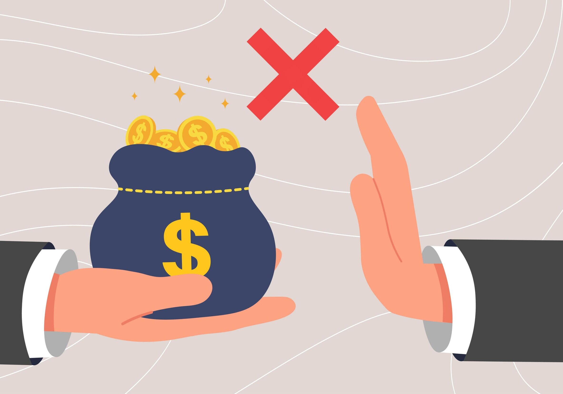 Refusing money concept