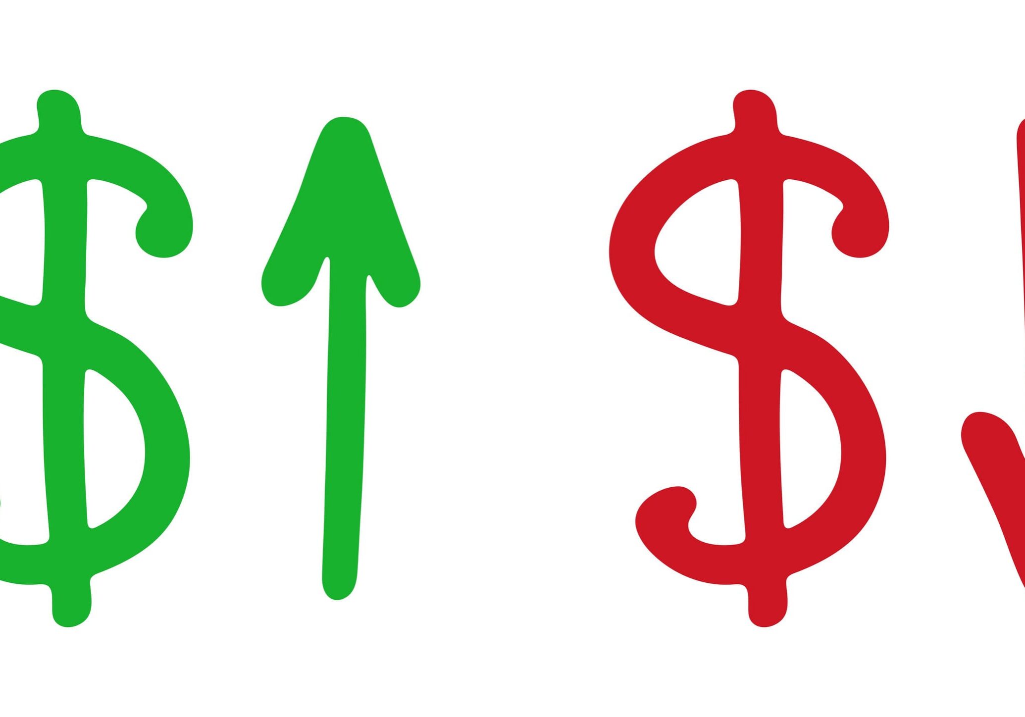 Hand drawn dollar currency symbol Growth and fall profit with arrow up and down Brush stroke doodle Element for design